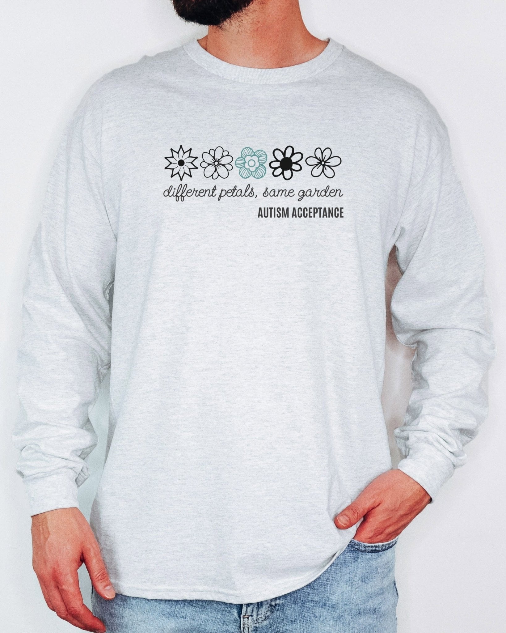 Autism Long - sleeve - Different Petals Same Garden Flower Sketches Long Sleeve T-Shirt - Daily Bloom