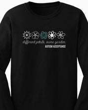 Different Petals Same Garden Flower Sketches Long Sleeve T-Shirt-Neurodiversity, ADHD & Autism Awareness & Acceptance Long-sleeve by Daily Bloom