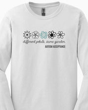 Different Petals Same Garden Flower Sketches Long Sleeve T-Shirt-Neurodiversity, ADHD & Autism Awareness & Acceptance Long-sleeve by Daily Bloom