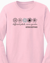 Different Petals Same Garden Flower Sketches Long Sleeve T-Shirt-Neurodiversity, ADHD & Autism Awareness & Acceptance Long-sleeve by Daily Bloom