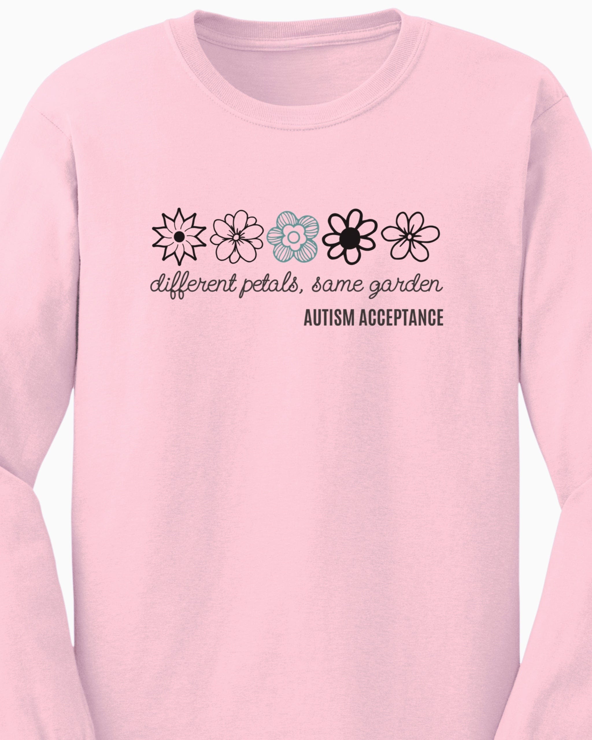 Different Petals Same Garden Flower Sketches Long Sleeve T-Shirt-Neurodiversity, ADHD & Autism Awareness & Acceptance Long-sleeve by Daily Bloom