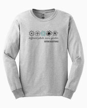 Different Petals Same Garden Flower Sketches Long Sleeve T-Shirt-Neurodiversity, ADHD & Autism Awareness & Acceptance Long-sleeve by Daily Bloom