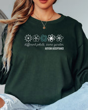 Different Petals Same Garden Flower Sketches Long Sleeve T-Shirt-Neurodiversity, ADHD & Autism Awareness & Acceptance Long-sleeve by Daily Bloom