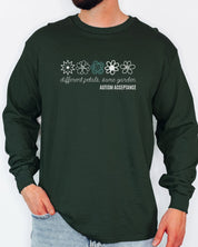 Different Petals Same Garden Flower Sketches Long Sleeve T-Shirt-Neurodiversity, ADHD & Autism Awareness & Acceptance Long-sleeve by Daily Bloom