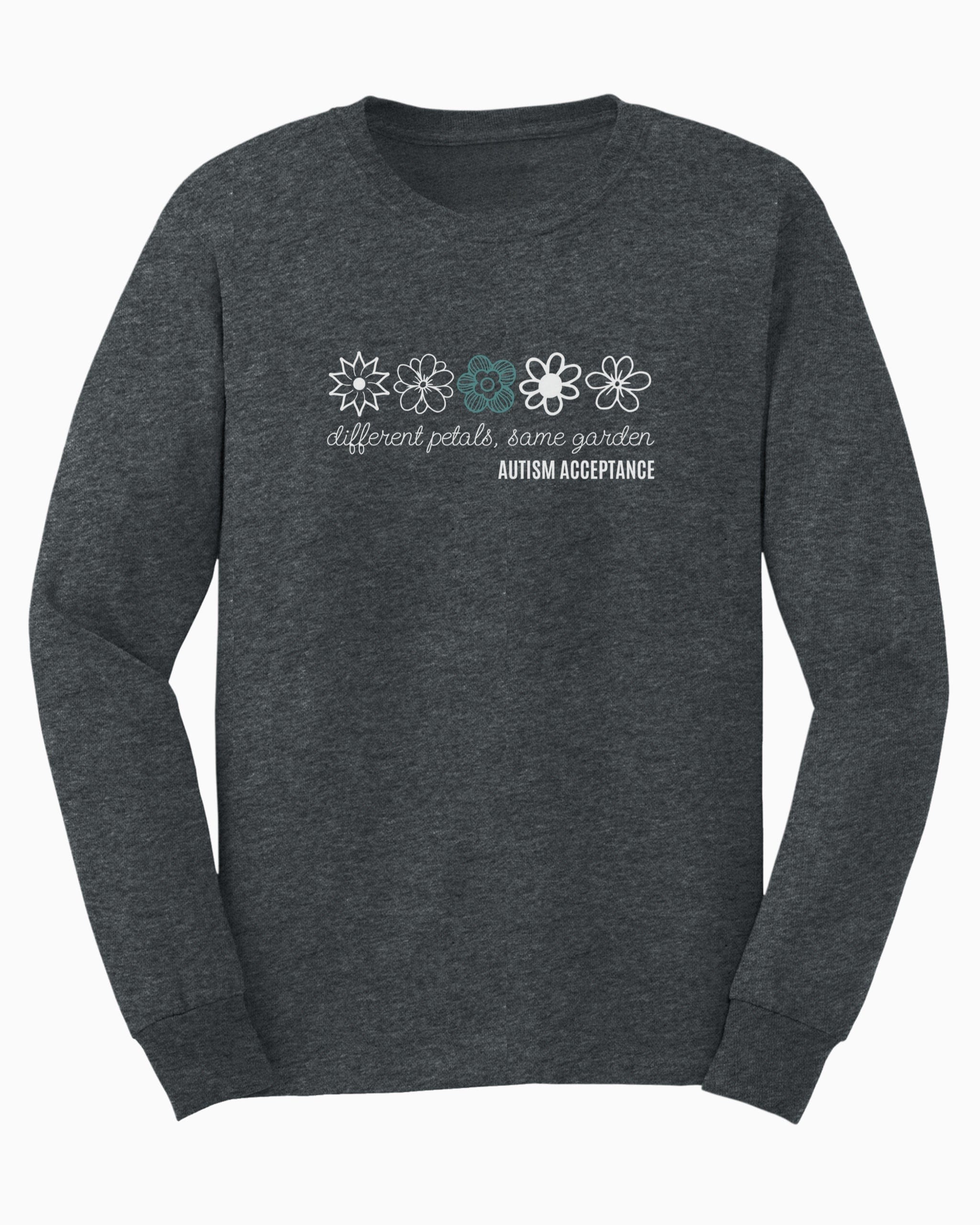 Different Petals Same Garden Flower Sketches Long Sleeve T-Shirt-Neurodiversity, ADHD & Autism Awareness & Acceptance Long-sleeve by Daily Bloom