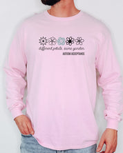 Different Petals Same Garden Flower Sketches Long Sleeve T-Shirt-Neurodiversity, ADHD & Autism Awareness & Acceptance Long-sleeve by Daily Bloom