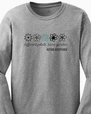 Different Petals Same Garden Flower Sketches Long Sleeve T-Shirt-Neurodiversity, ADHD & Autism Awareness & Acceptance Long-sleeve by Daily Bloom