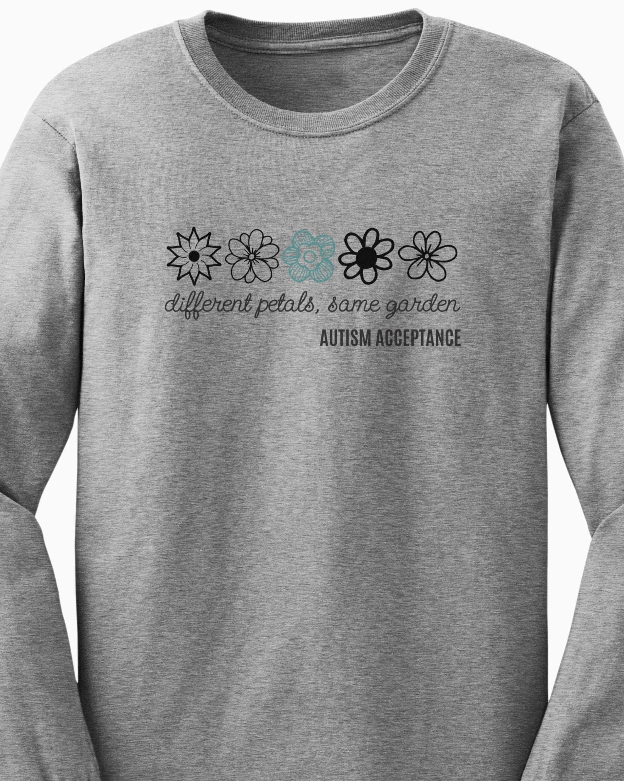 Different Petals Same Garden Flower Sketches Long Sleeve T-Shirt-Neurodiversity, ADHD & Autism Awareness & Acceptance Long-sleeve by Daily Bloom