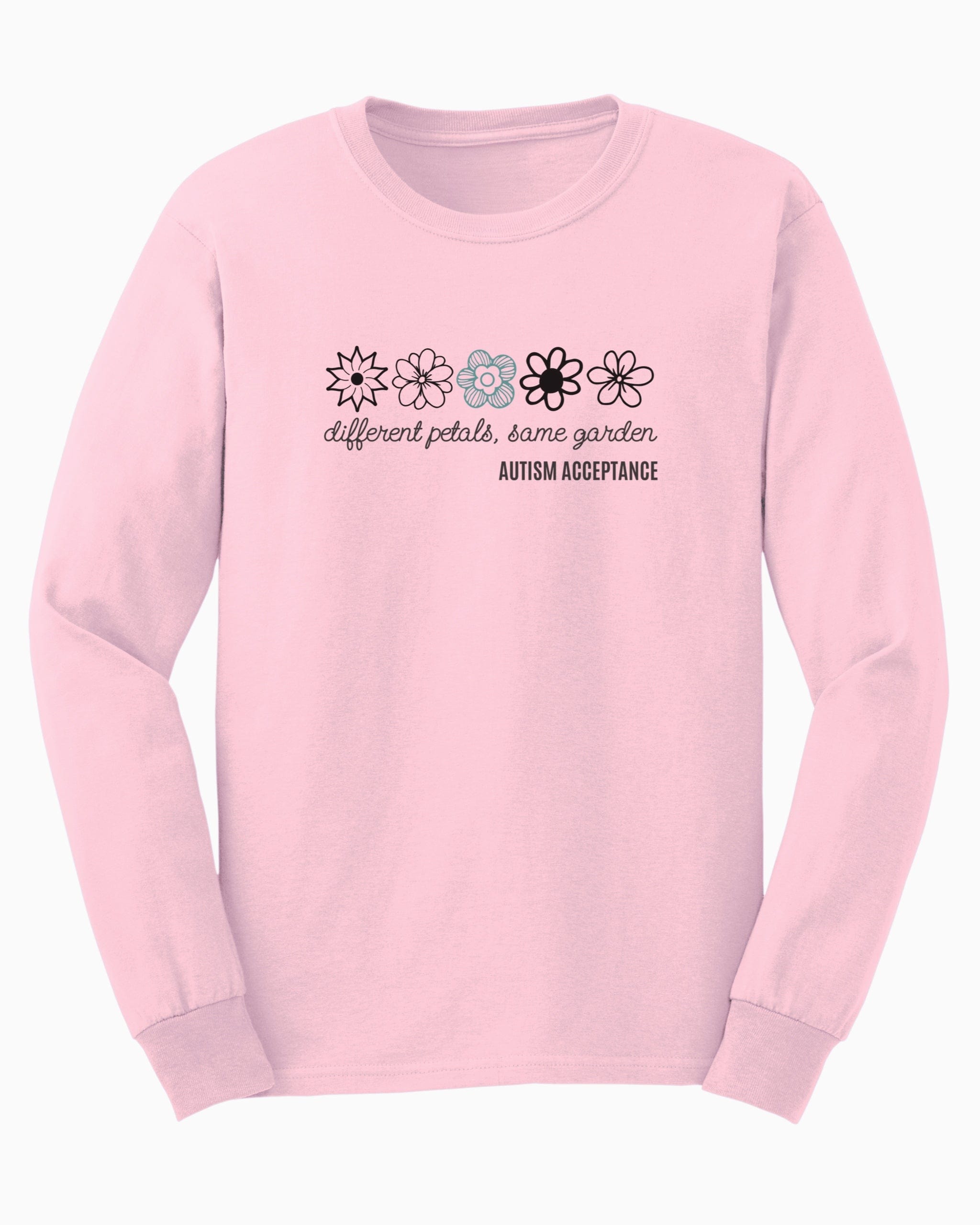 Different Petals Same Garden Flower Sketches Long Sleeve T-Shirt-Neurodiversity, ADHD & Autism Awareness & Acceptance Long-sleeve by Daily Bloom