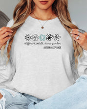 Different Petals Same Garden Flower Sketches Long Sleeve T-Shirt-Neurodiversity, ADHD & Autism Awareness & Acceptance Long-sleeve by Daily Bloom