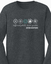 Different Petals Same Garden Flower Sketches Long Sleeve T-Shirt-Neurodiversity, ADHD & Autism Awareness & Acceptance Long-sleeve by Daily Bloom