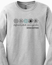Different Petals Same Garden Flower Sketches Long Sleeve T-Shirt-Neurodiversity, ADHD & Autism Awareness & Acceptance Long-sleeve by Daily Bloom