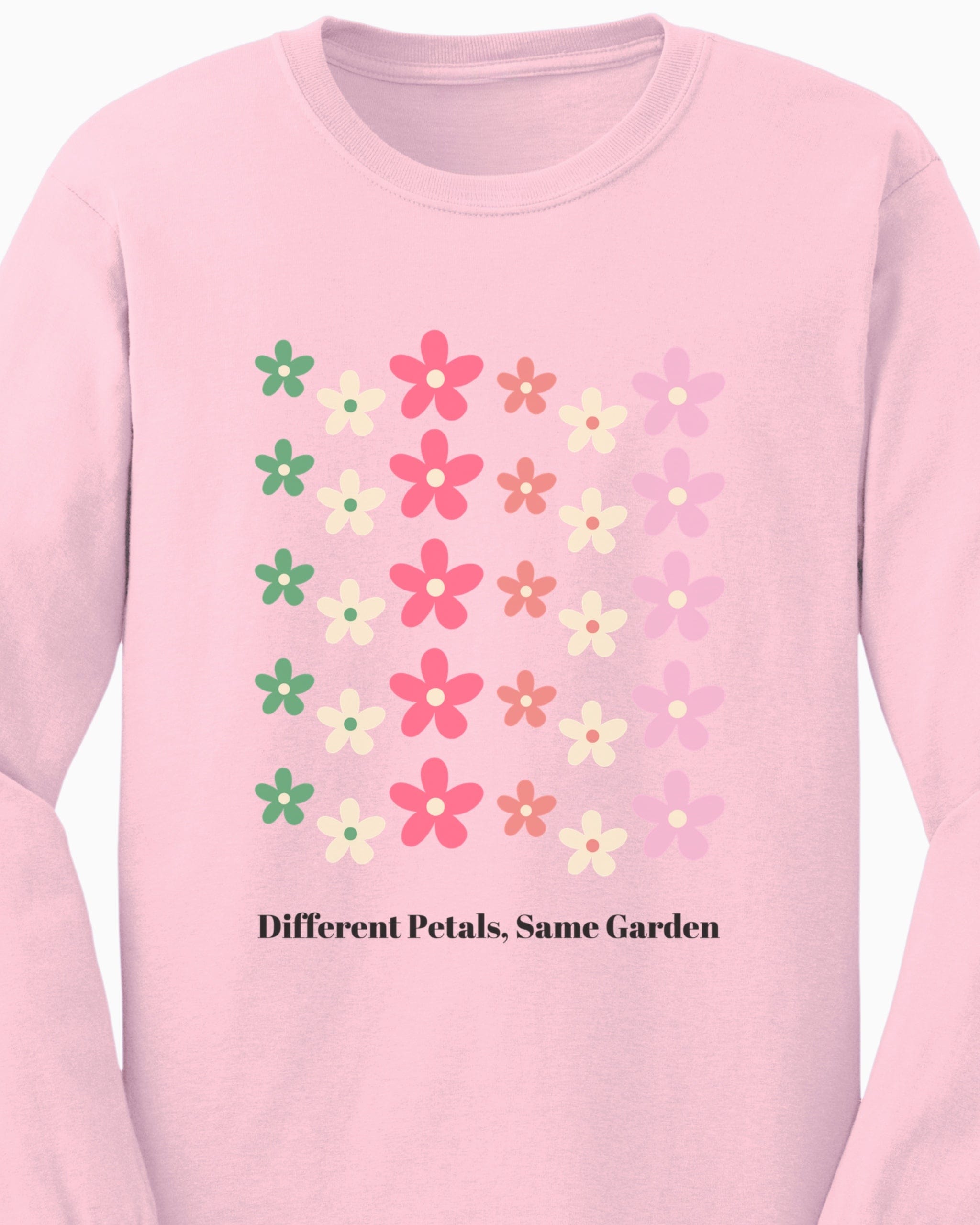 Different Petals Same Garden Long Sleeve T-Shirt-Neurodiversity, ADHD & Autism Awareness & Acceptance Long-sleeve by Daily Bloom