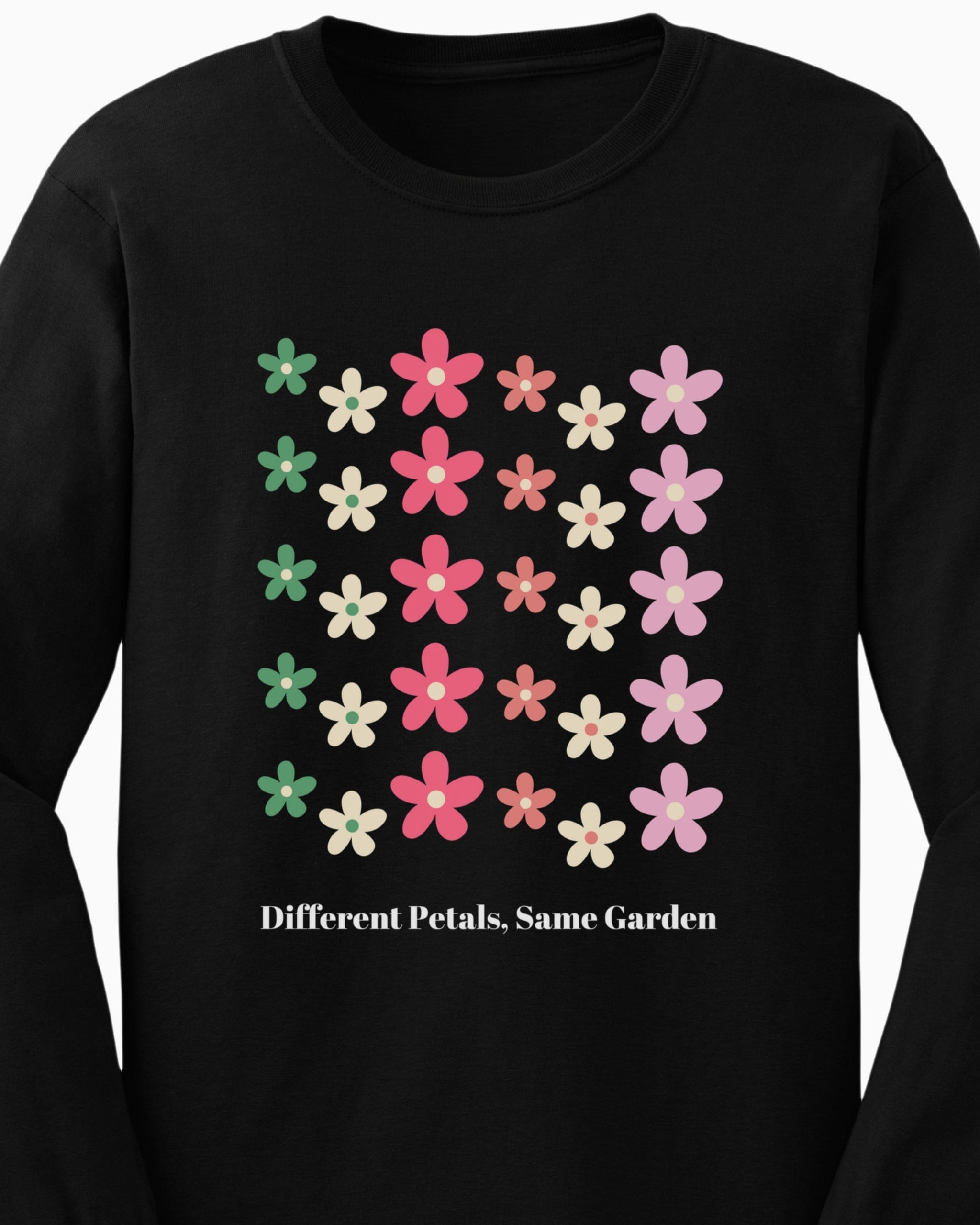 Different Petals Same Garden Long Sleeve T-Shirt-Neurodiversity, ADHD & Autism Awareness & Acceptance Long-sleeve by Daily Bloom