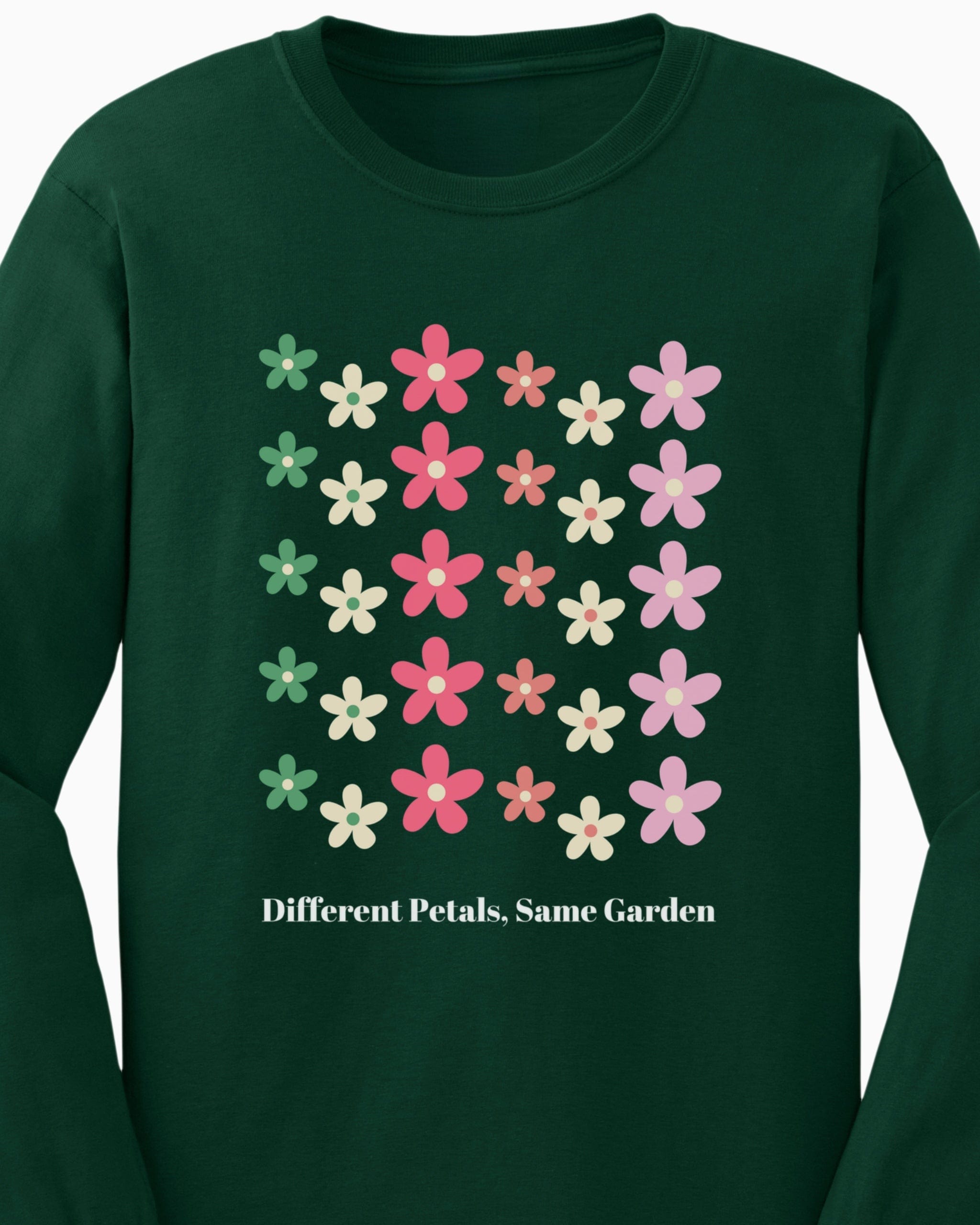 Different Petals Same Garden Long Sleeve T-Shirt-Neurodiversity, ADHD & Autism Awareness & Acceptance Long-sleeve by Daily Bloom
