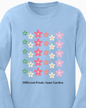 Different Petals Same Garden Long Sleeve T-Shirt-Neurodiversity, ADHD & Autism Awareness & Acceptance Long-sleeve by Daily Bloom