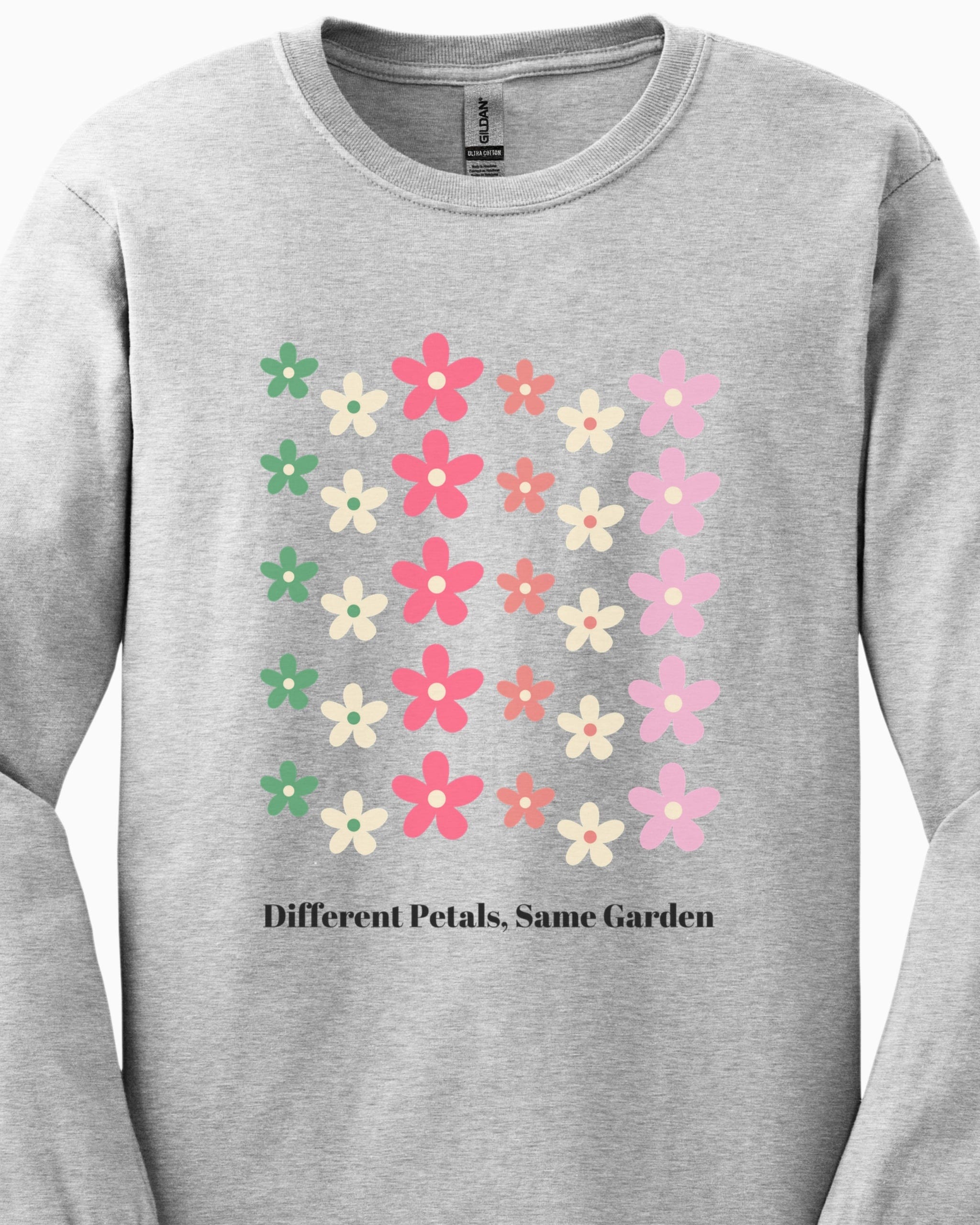Different Petals Same Garden Long Sleeve T-Shirt-Neurodiversity, ADHD & Autism Awareness & Acceptance Long-sleeve by Daily Bloom