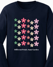Different Petals Same Garden Long Sleeve T-Shirt-Neurodiversity, ADHD & Autism Awareness & Acceptance Long-sleeve by Daily Bloom
