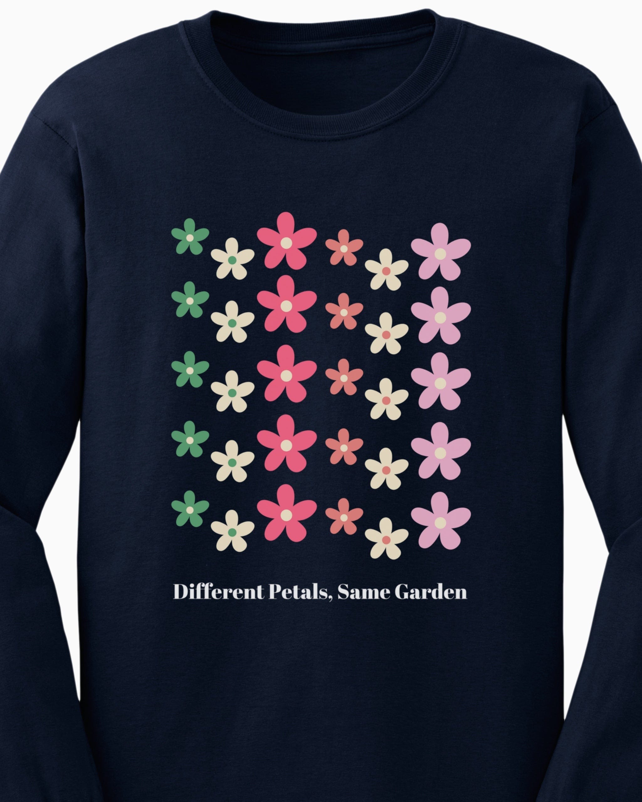 Different Petals Same Garden Long Sleeve T-Shirt-Neurodiversity, ADHD & Autism Awareness & Acceptance Long-sleeve by Daily Bloom