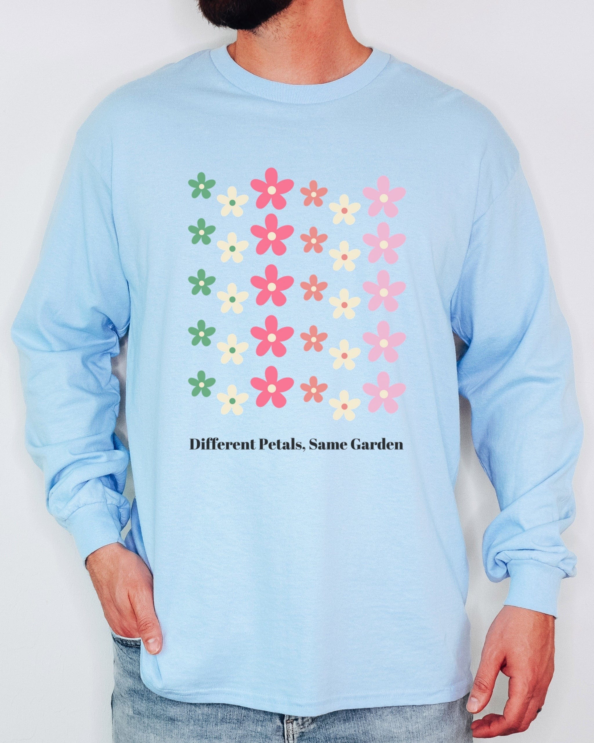 Different Petals Same Garden Long Sleeve T-Shirt-Neurodiversity, ADHD & Autism Awareness & Acceptance Long-sleeve by Daily Bloom