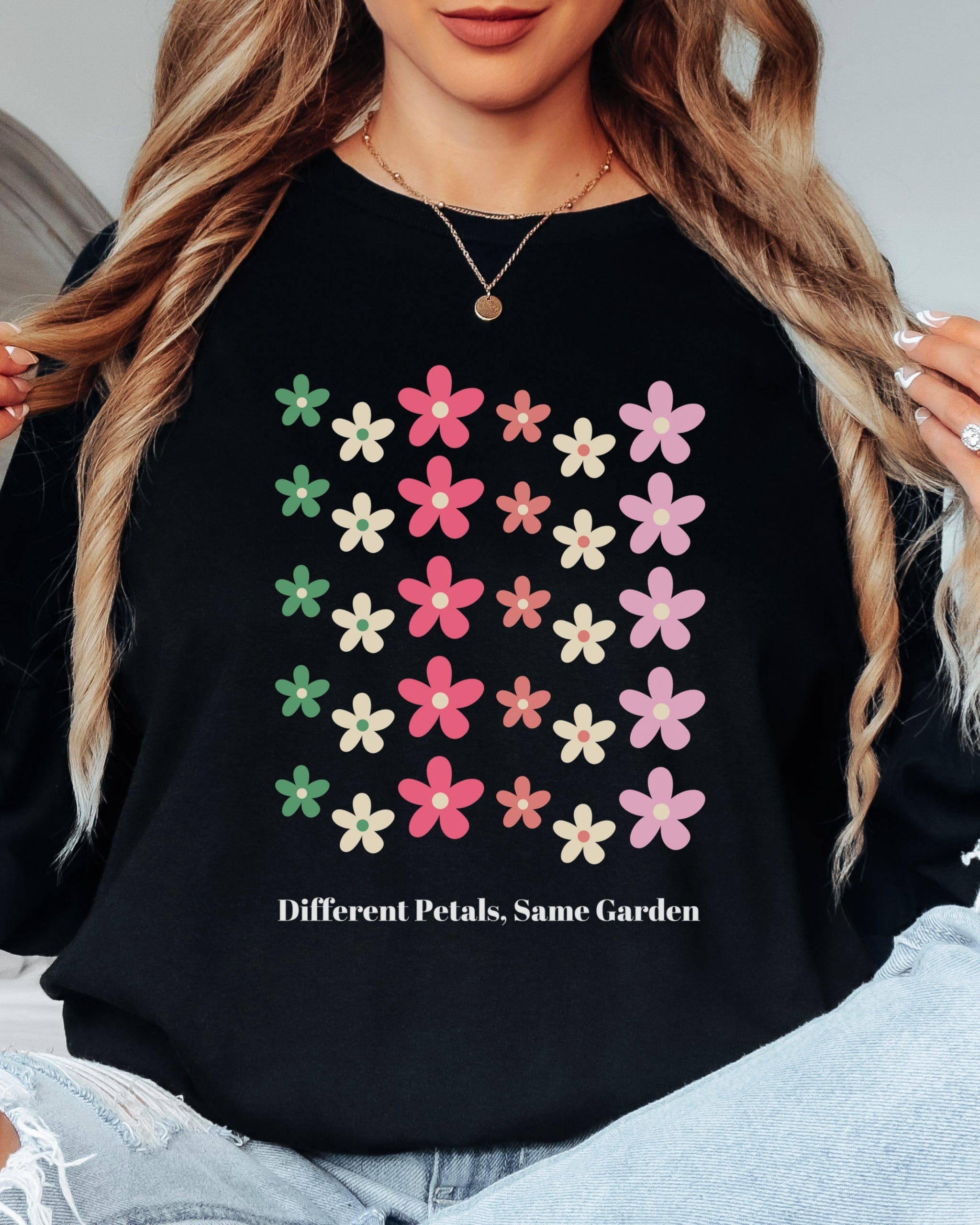 Different Petals Same Garden Long Sleeve T-Shirt-Neurodiversity, ADHD & Autism Awareness & Acceptance Long-sleeve by Daily Bloom