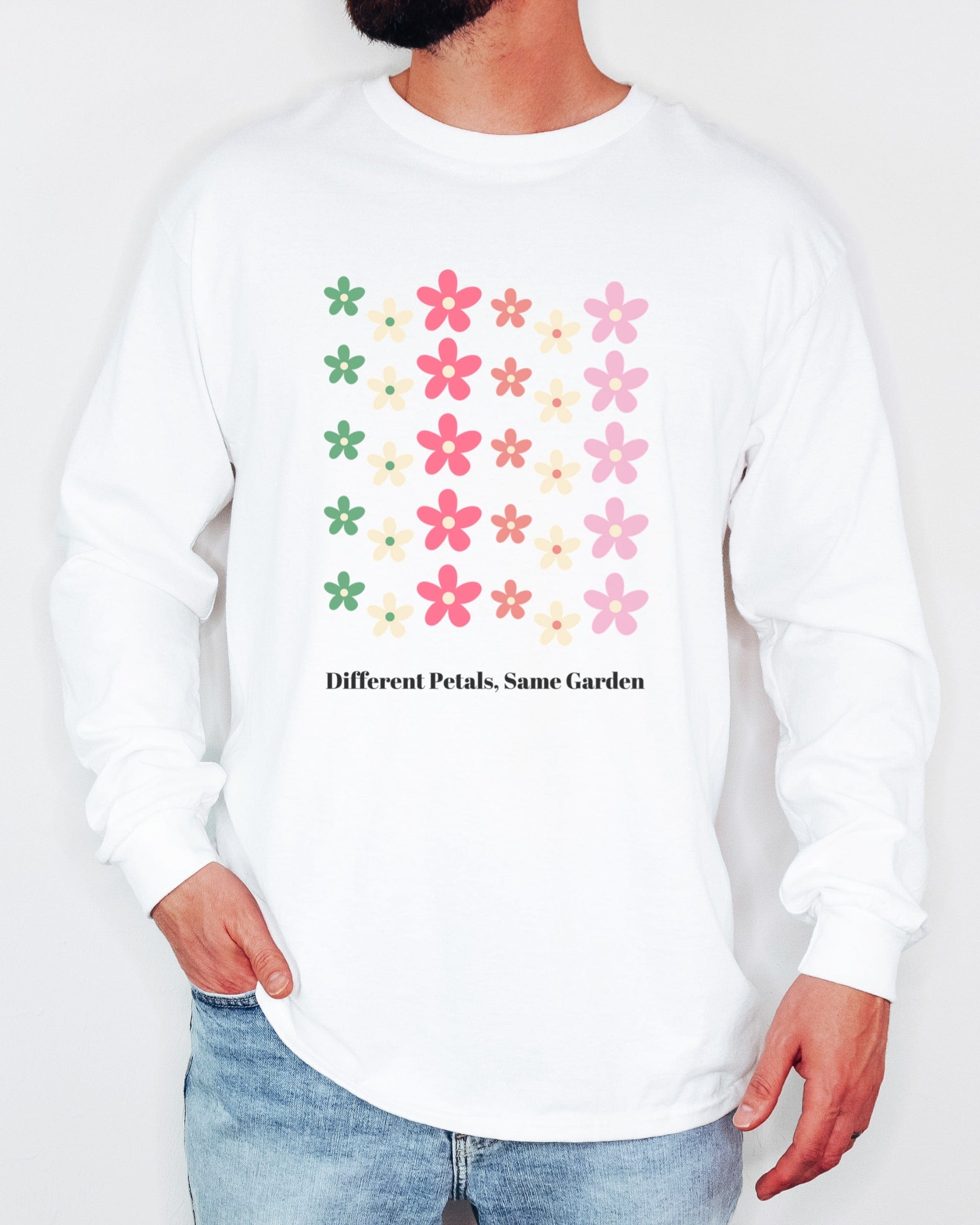 Different Petals Same Garden Long Sleeve T-Shirt-Neurodiversity, ADHD & Autism Awareness & Acceptance Long-sleeve by Daily Bloom