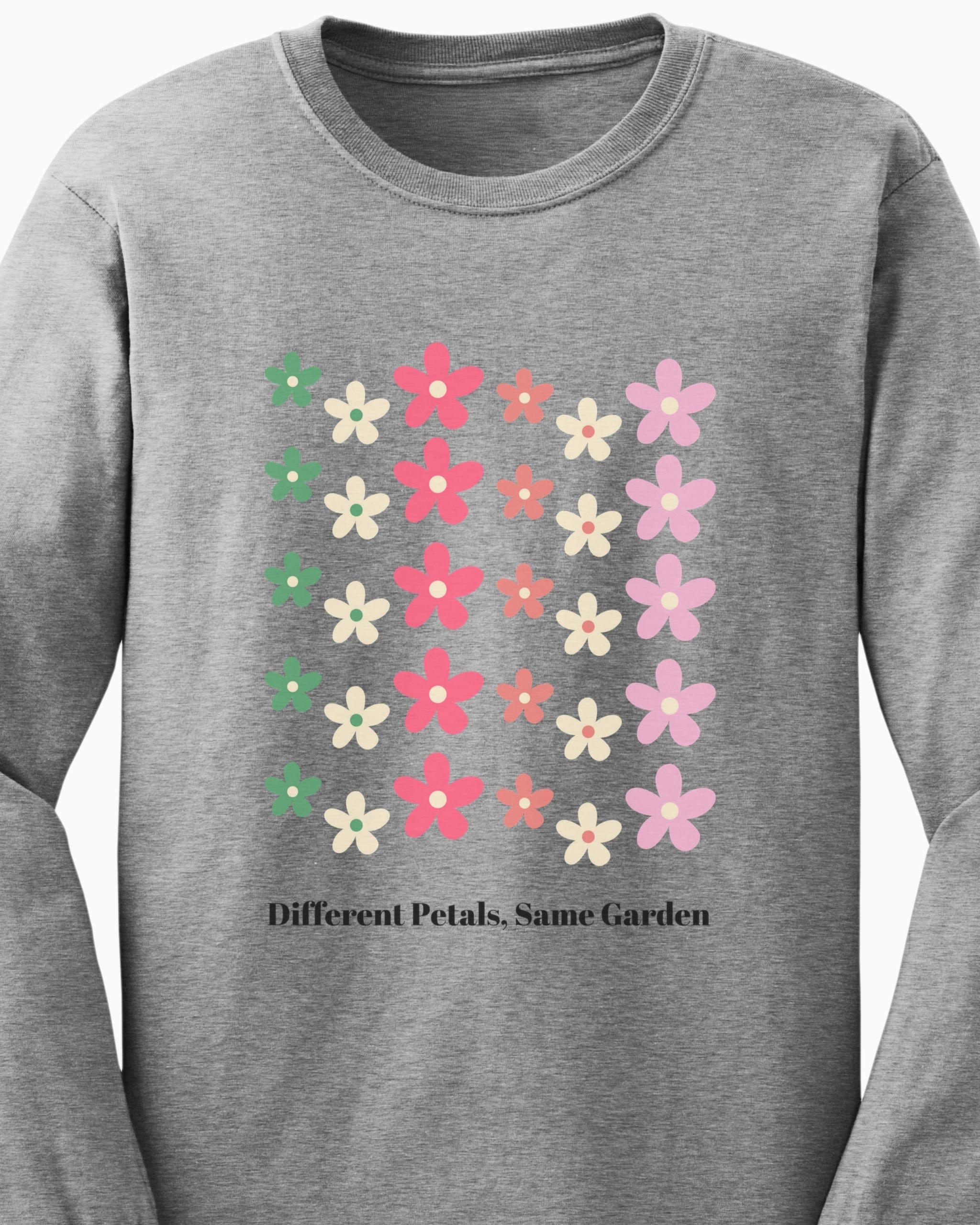 Different Petals Same Garden Long Sleeve T-Shirt-Neurodiversity, ADHD & Autism Awareness & Acceptance Long-sleeve by Daily Bloom