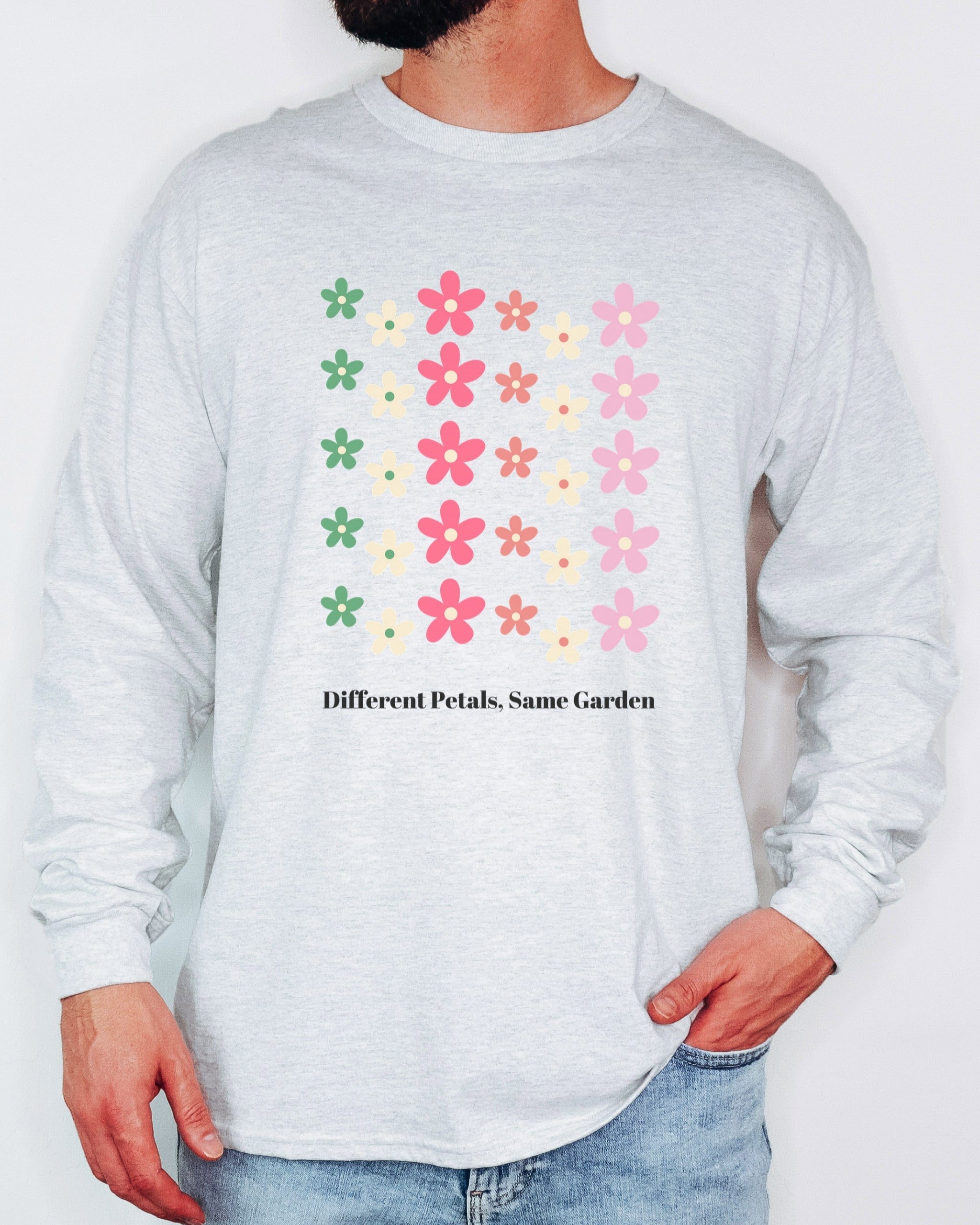 Different Petals Same Garden Long Sleeve T-Shirt-Neurodiversity, ADHD & Autism Awareness & Acceptance Long-sleeve by Daily Bloom