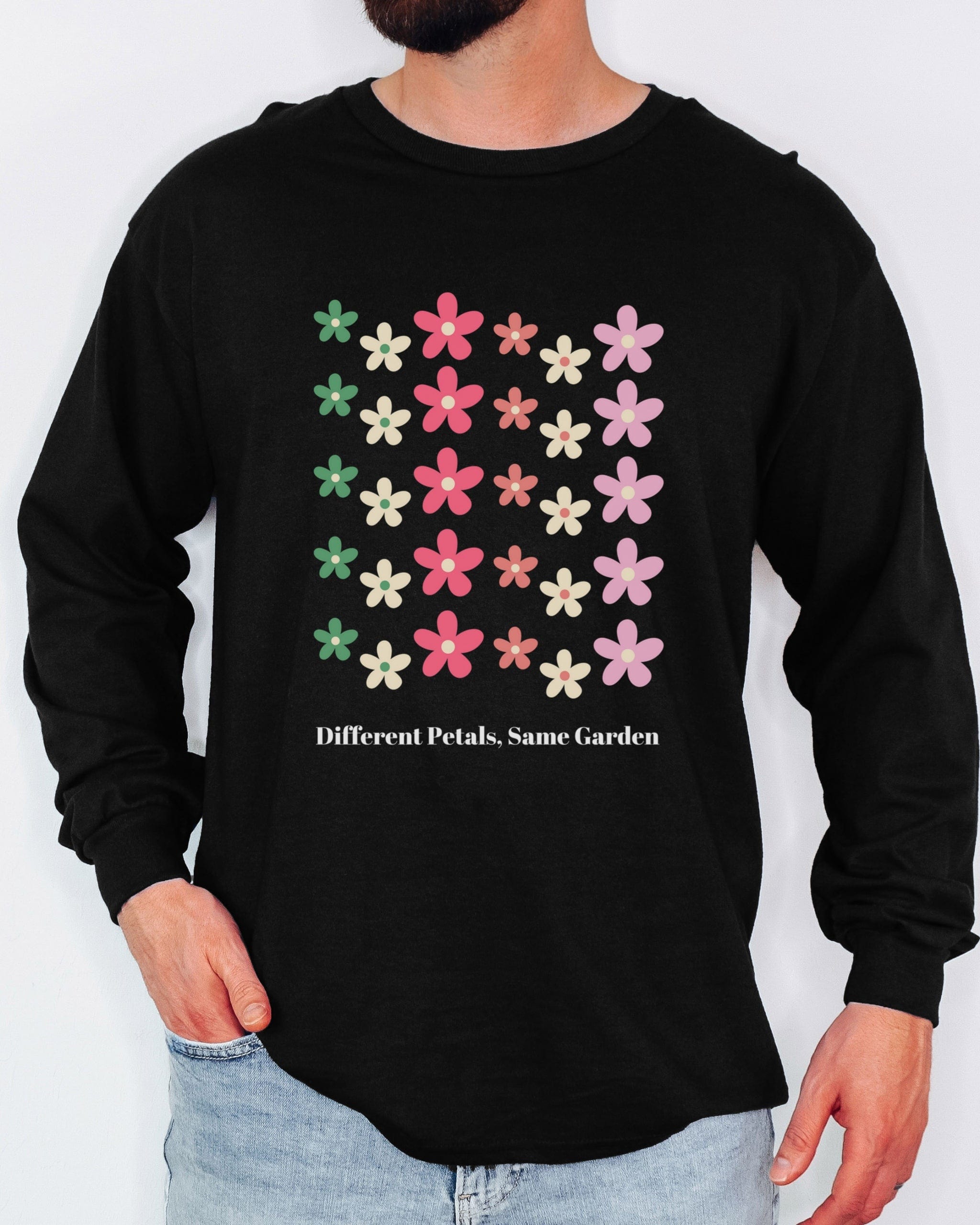 Different Petals Same Garden Long Sleeve T-Shirt-Neurodiversity, ADHD & Autism Awareness & Acceptance Long-sleeve by Daily Bloom