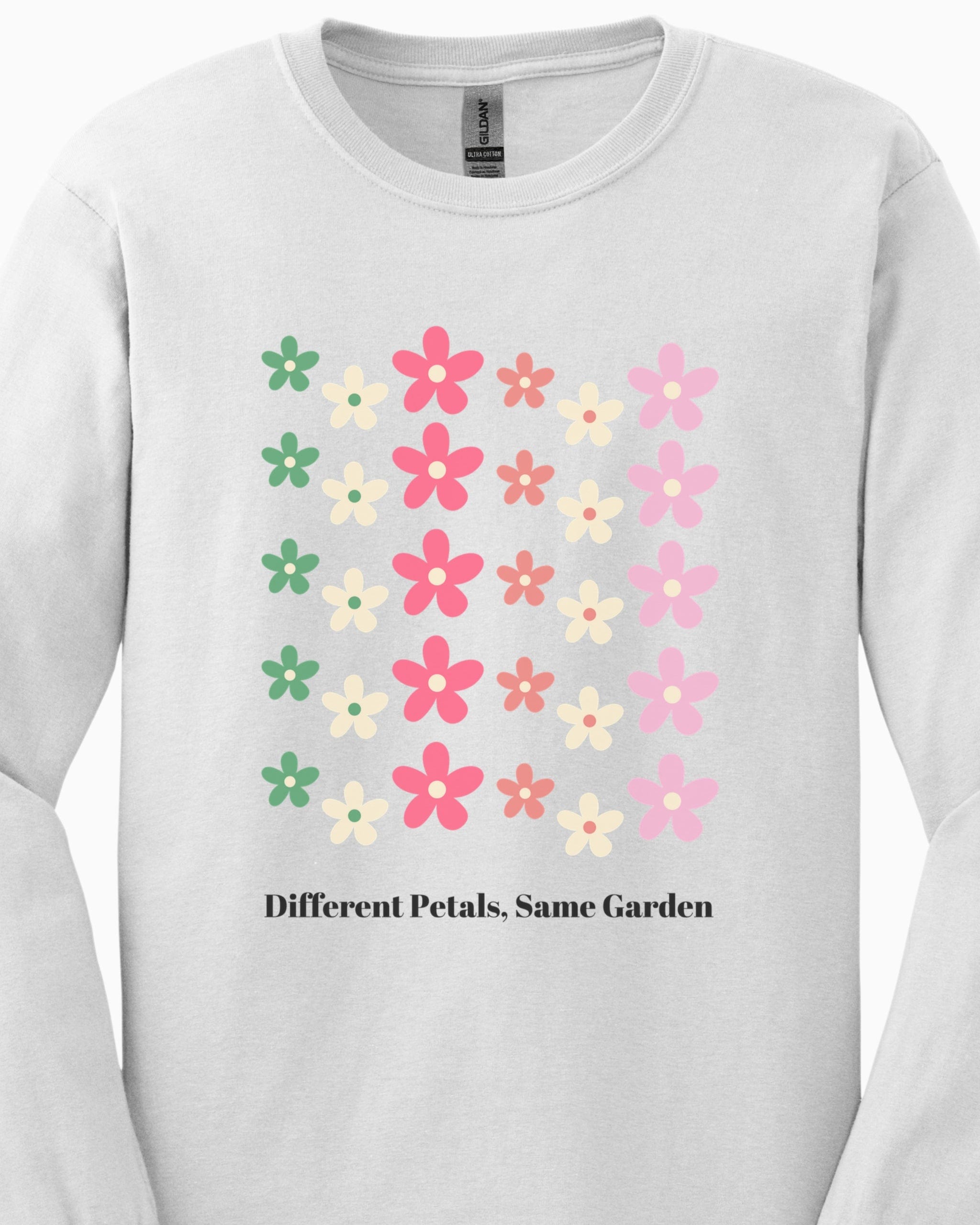 Different Petals Same Garden Long Sleeve T-Shirt-Neurodiversity, ADHD & Autism Awareness & Acceptance Long-sleeve by Daily Bloom