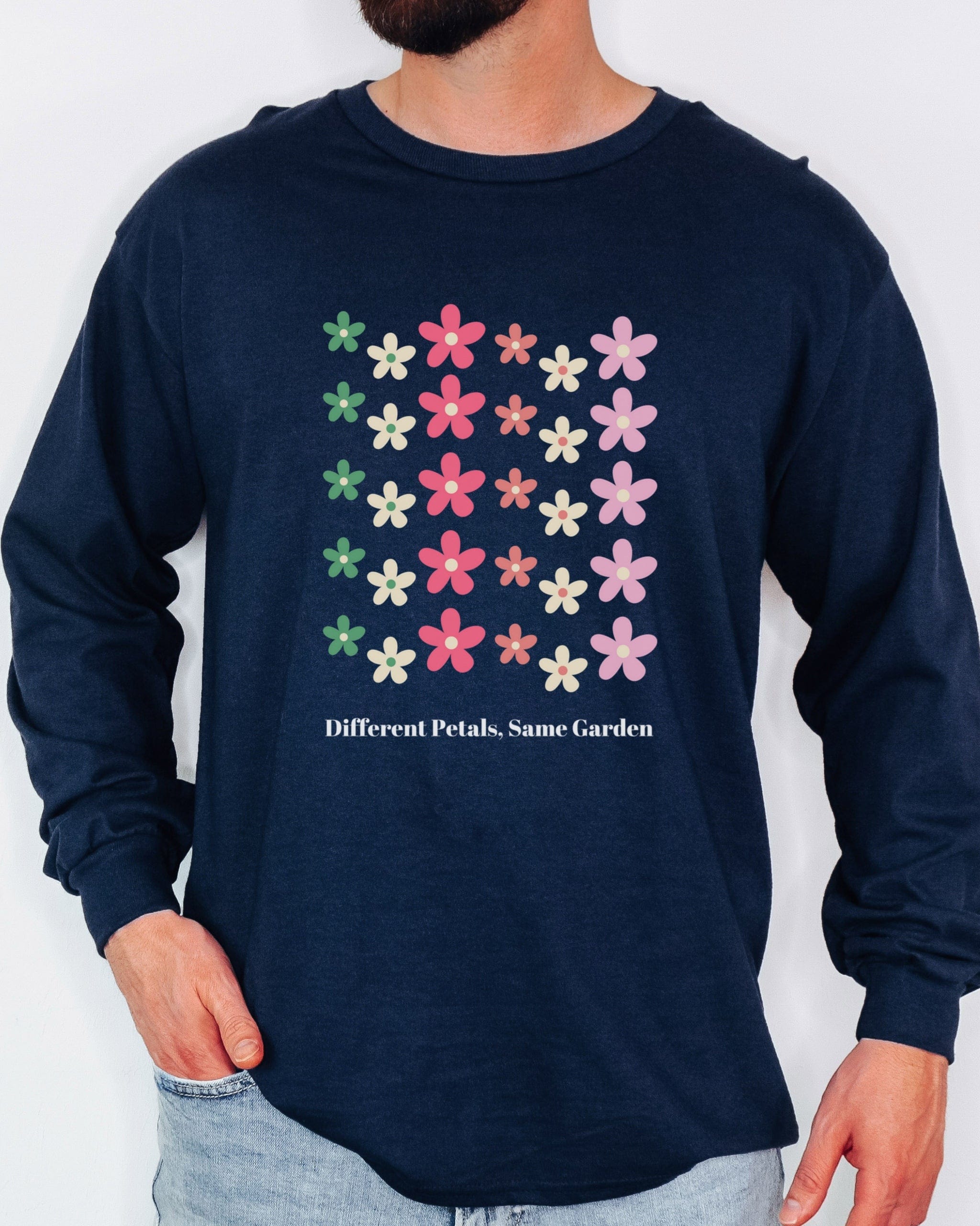 Different Petals Same Garden Long Sleeve T-Shirt-Neurodiversity, ADHD & Autism Awareness & Acceptance Long-sleeve by Daily Bloom