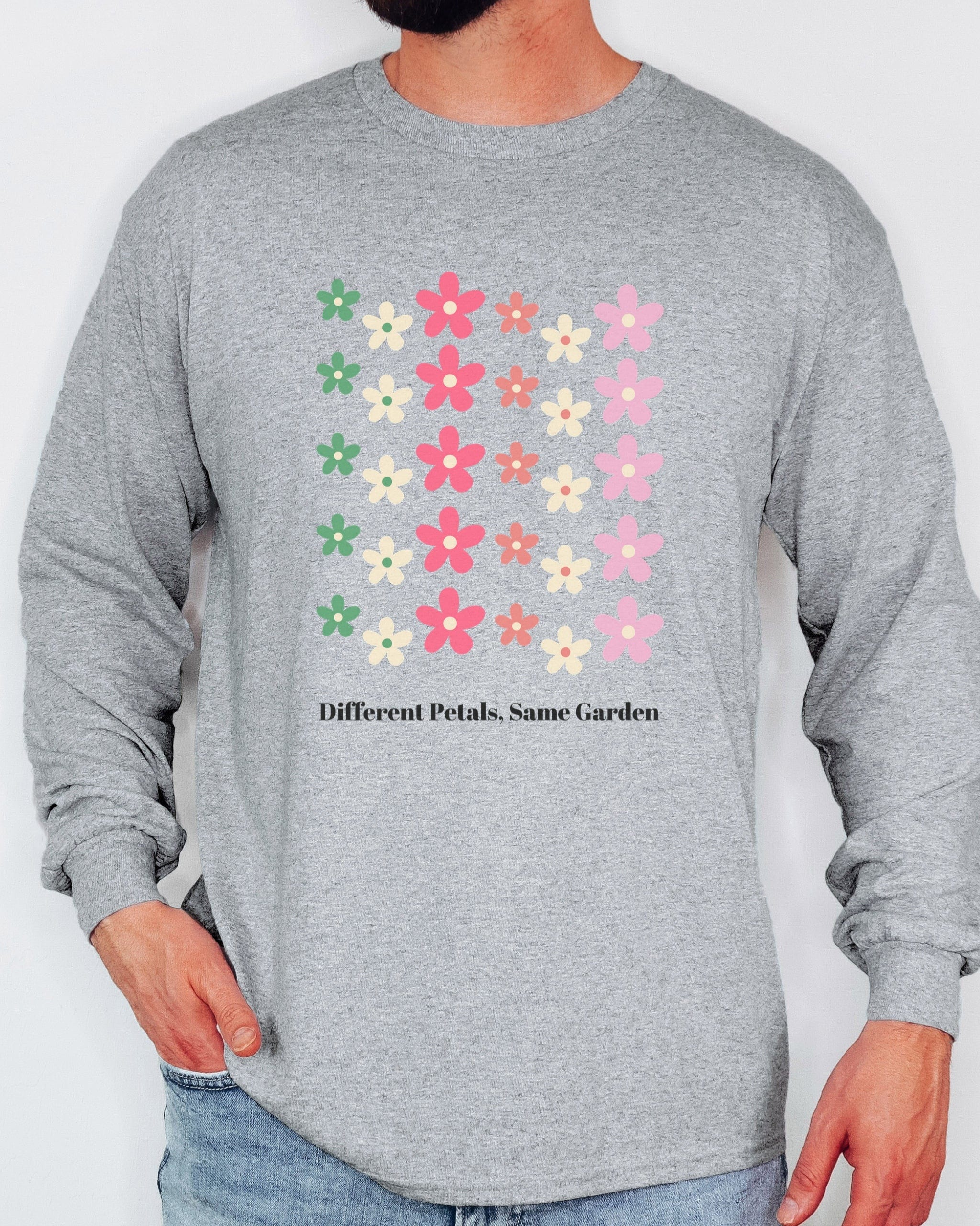 Different Petals Same Garden Long Sleeve T-Shirt-Neurodiversity, ADHD & Autism Awareness & Acceptance Long-sleeve by Daily Bloom