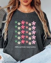Different Petals Same Garden Long Sleeve T-Shirt-Neurodiversity, ADHD & Autism Awareness & Acceptance Long-sleeve by Daily Bloom