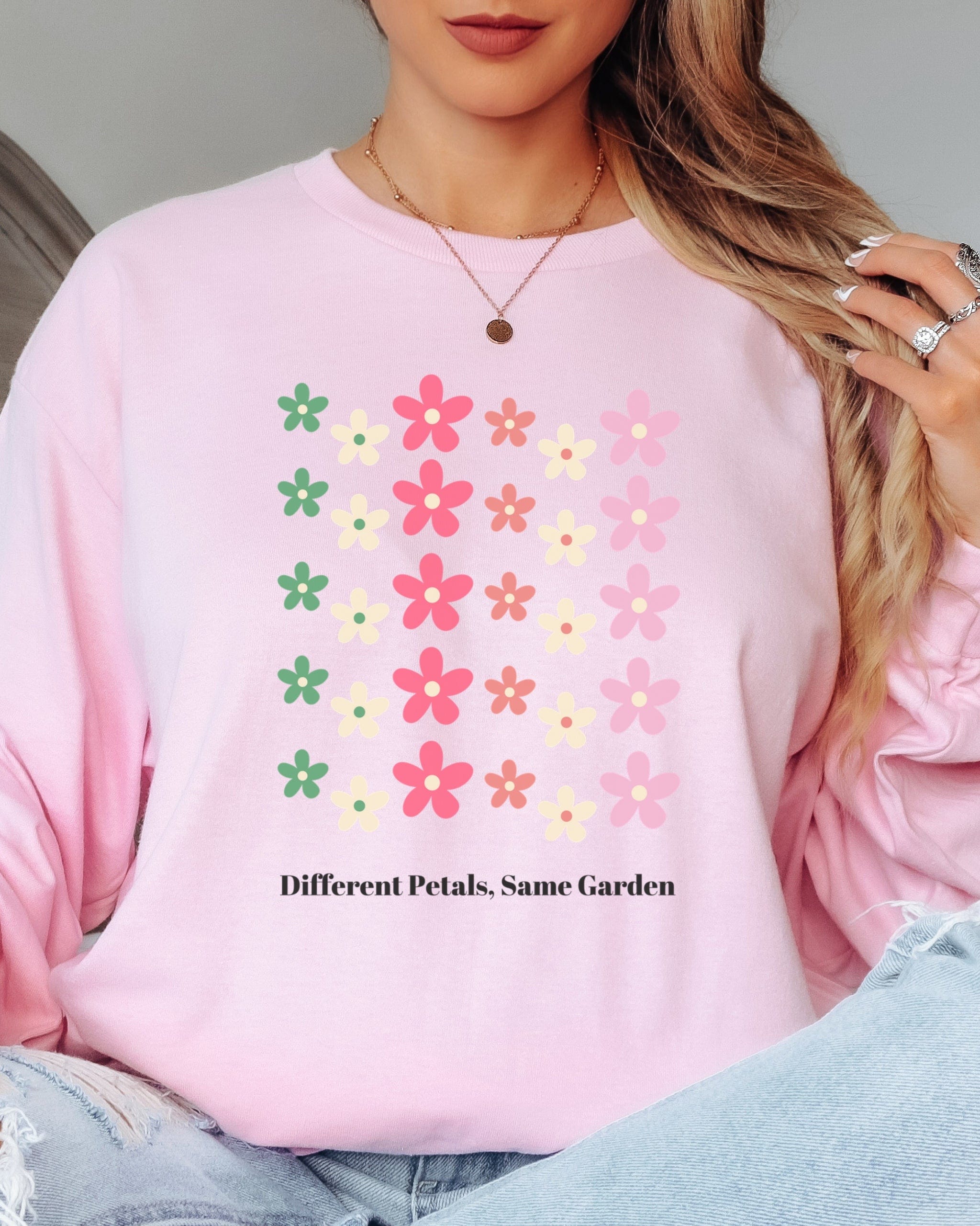Different Petals Same Garden Long Sleeve T-Shirt-Neurodiversity, ADHD & Autism Awareness & Acceptance Long-sleeve by Daily Bloom