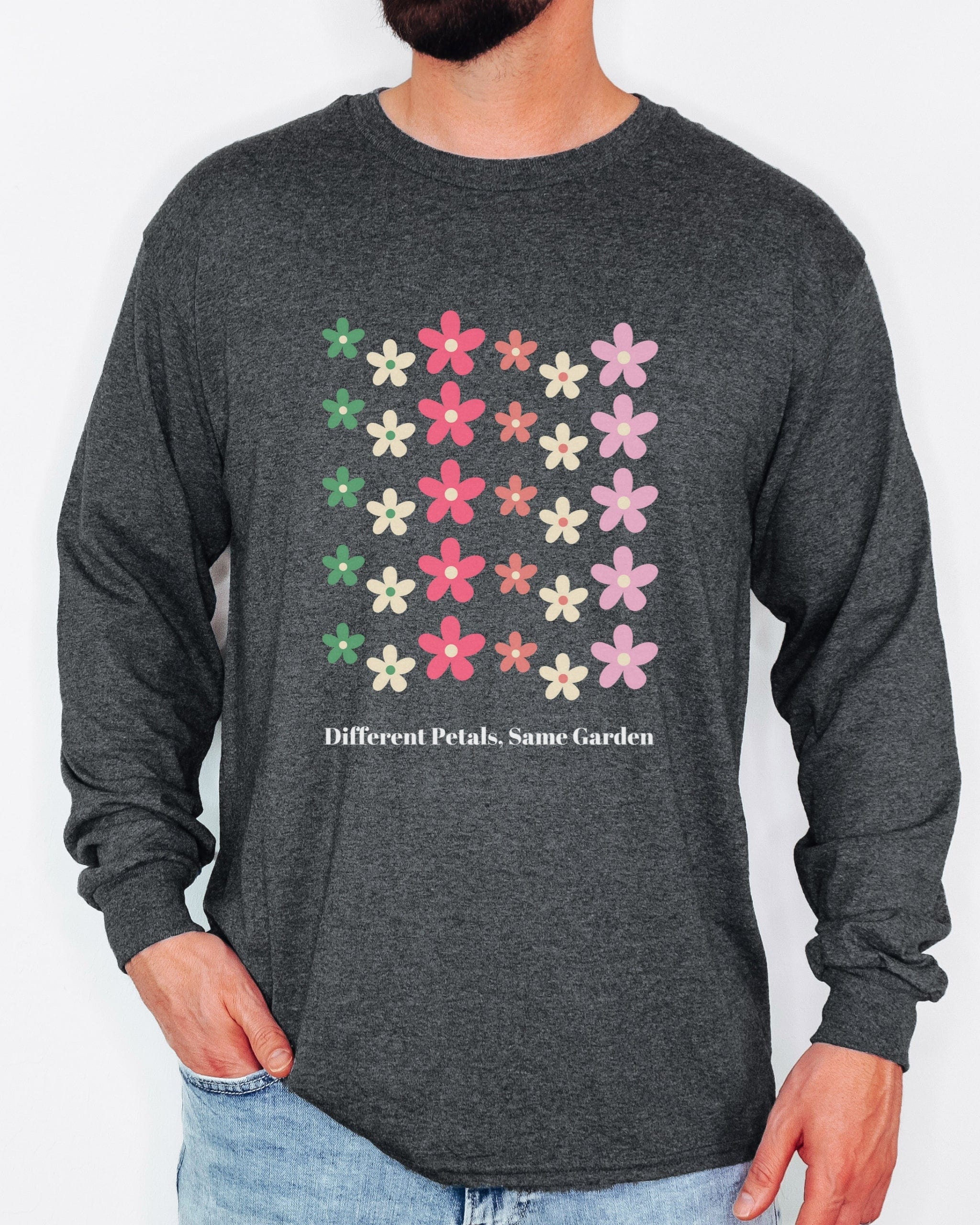 Different Petals Same Garden Long Sleeve T-Shirt-Neurodiversity, ADHD & Autism Awareness & Acceptance Long-sleeve by Daily Bloom