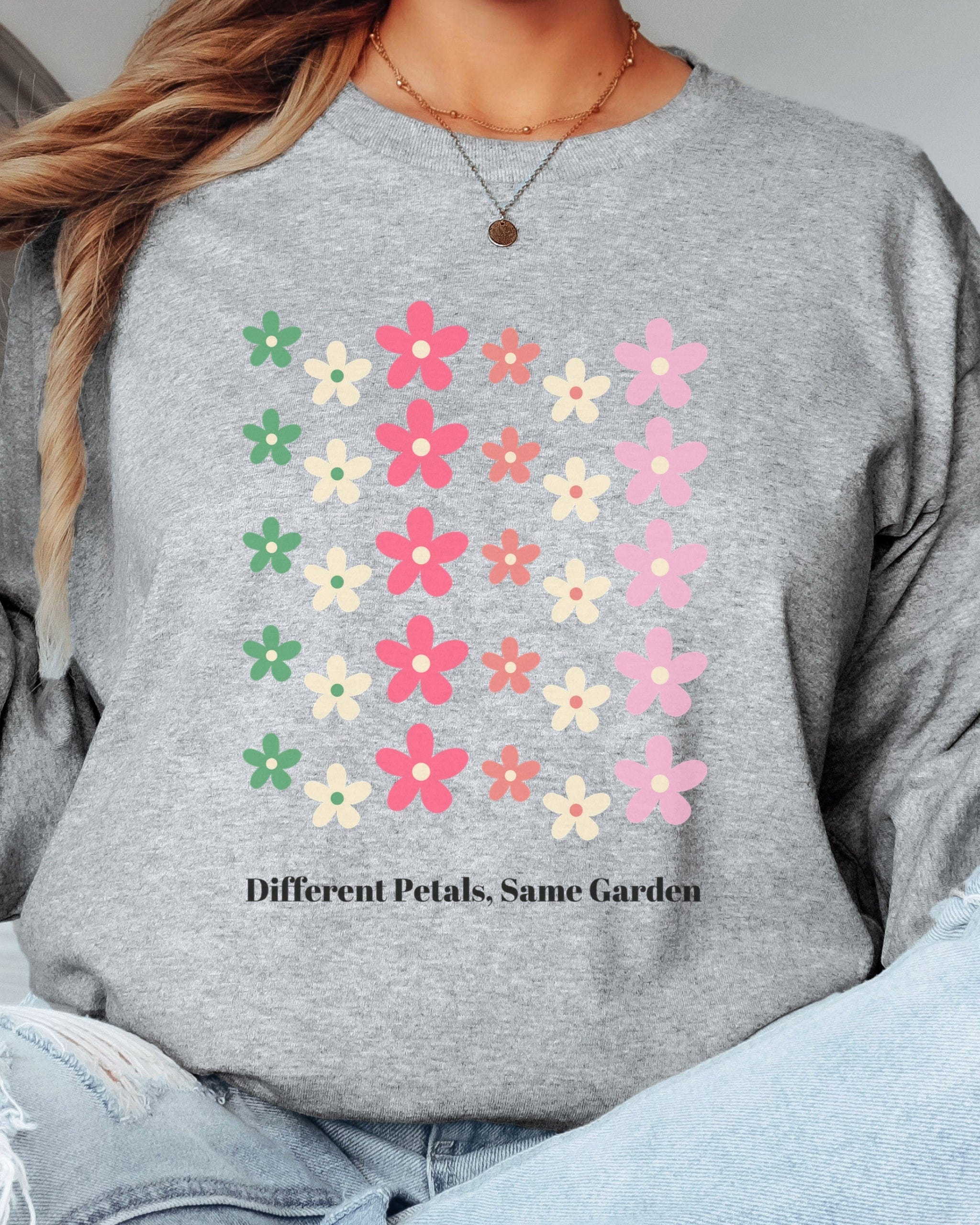 Different Petals Same Garden Long Sleeve T-Shirt-Neurodiversity, ADHD & Autism Awareness & Acceptance Long-sleeve by Daily Bloom