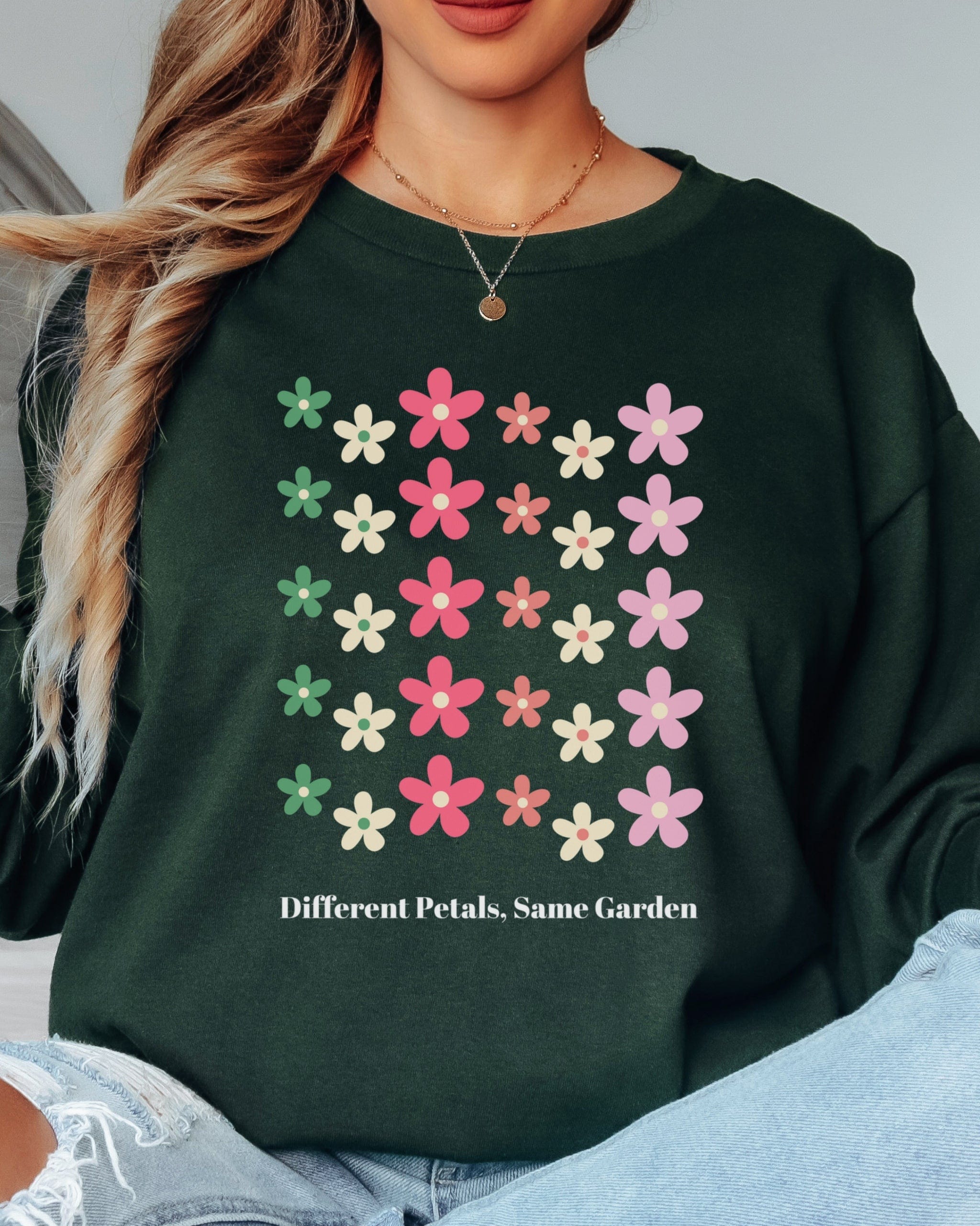 Different Petals Same Garden Long Sleeve T-Shirt-Neurodiversity, ADHD & Autism Awareness & Acceptance Long-sleeve by Daily Bloom