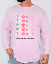 Different Petals Same Garden Long Sleeve T-Shirt-Neurodiversity, ADHD & Autism Awareness & Acceptance Long-sleeve by Daily Bloom