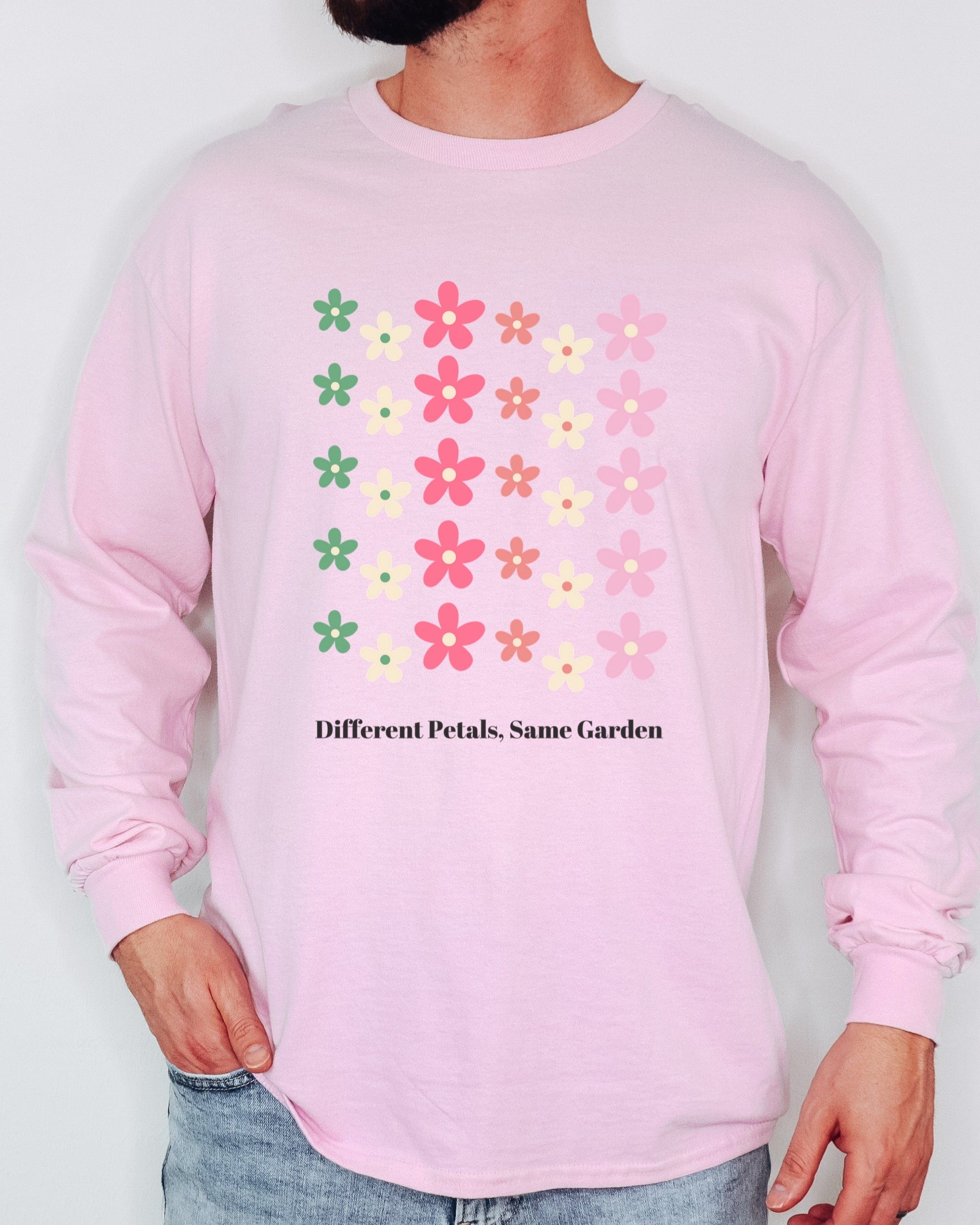 Different Petals Same Garden Long Sleeve T-Shirt-Neurodiversity, ADHD & Autism Awareness & Acceptance Long-sleeve by Daily Bloom