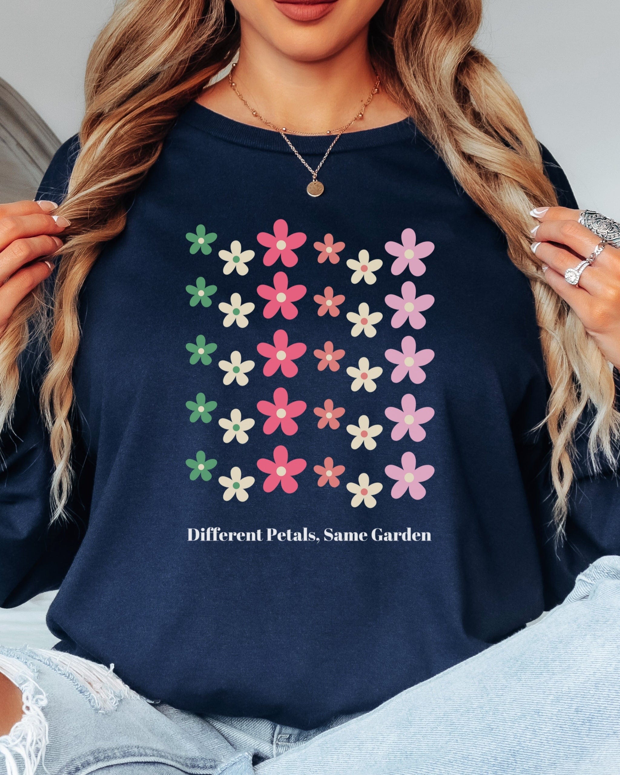 Different Petals Same Garden Long Sleeve T-Shirt-Neurodiversity, ADHD & Autism Awareness & Acceptance Long-sleeve by Daily Bloom