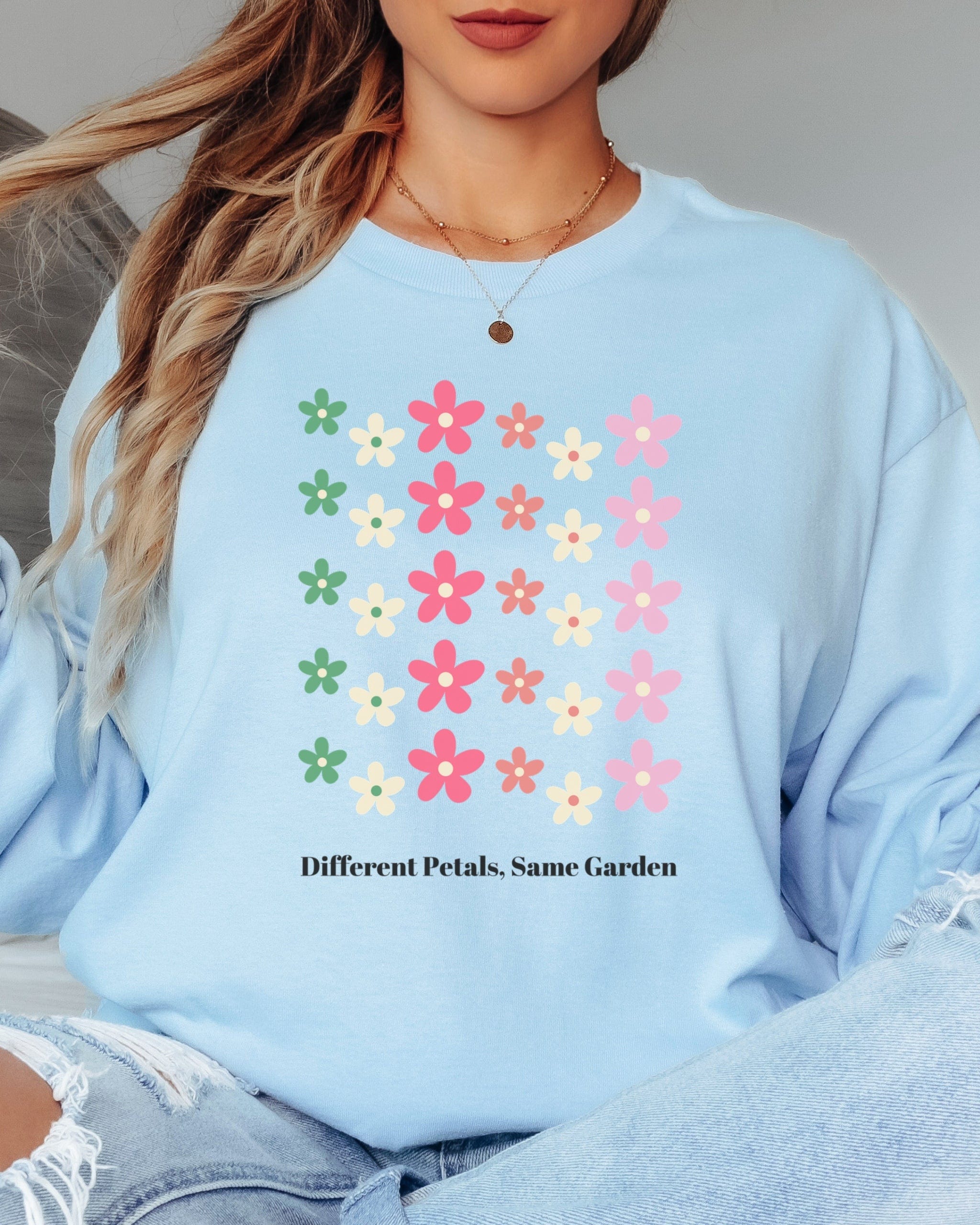 Different Petals Same Garden Long Sleeve T-Shirt-Neurodiversity, ADHD & Autism Awareness & Acceptance Long-sleeve by Daily Bloom