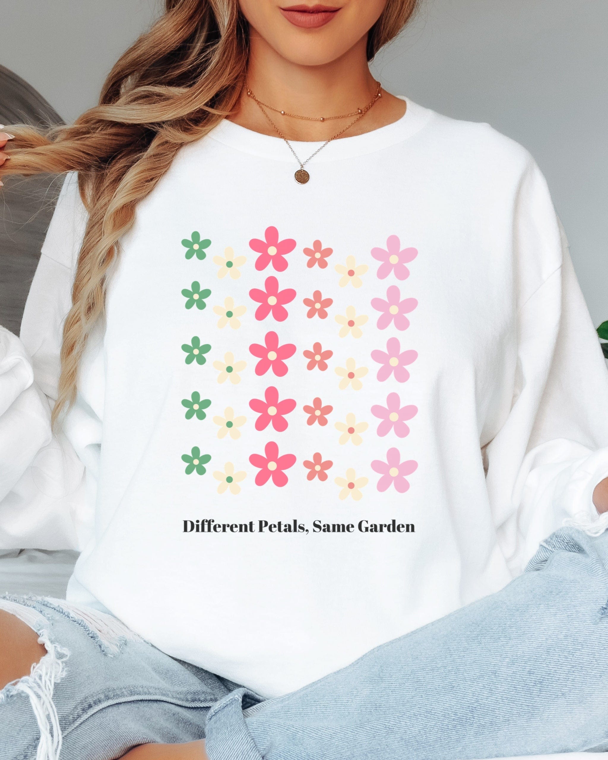 Different Petals Same Garden Long Sleeve T-Shirt-Neurodiversity, ADHD & Autism Awareness & Acceptance Long-sleeve by Daily Bloom