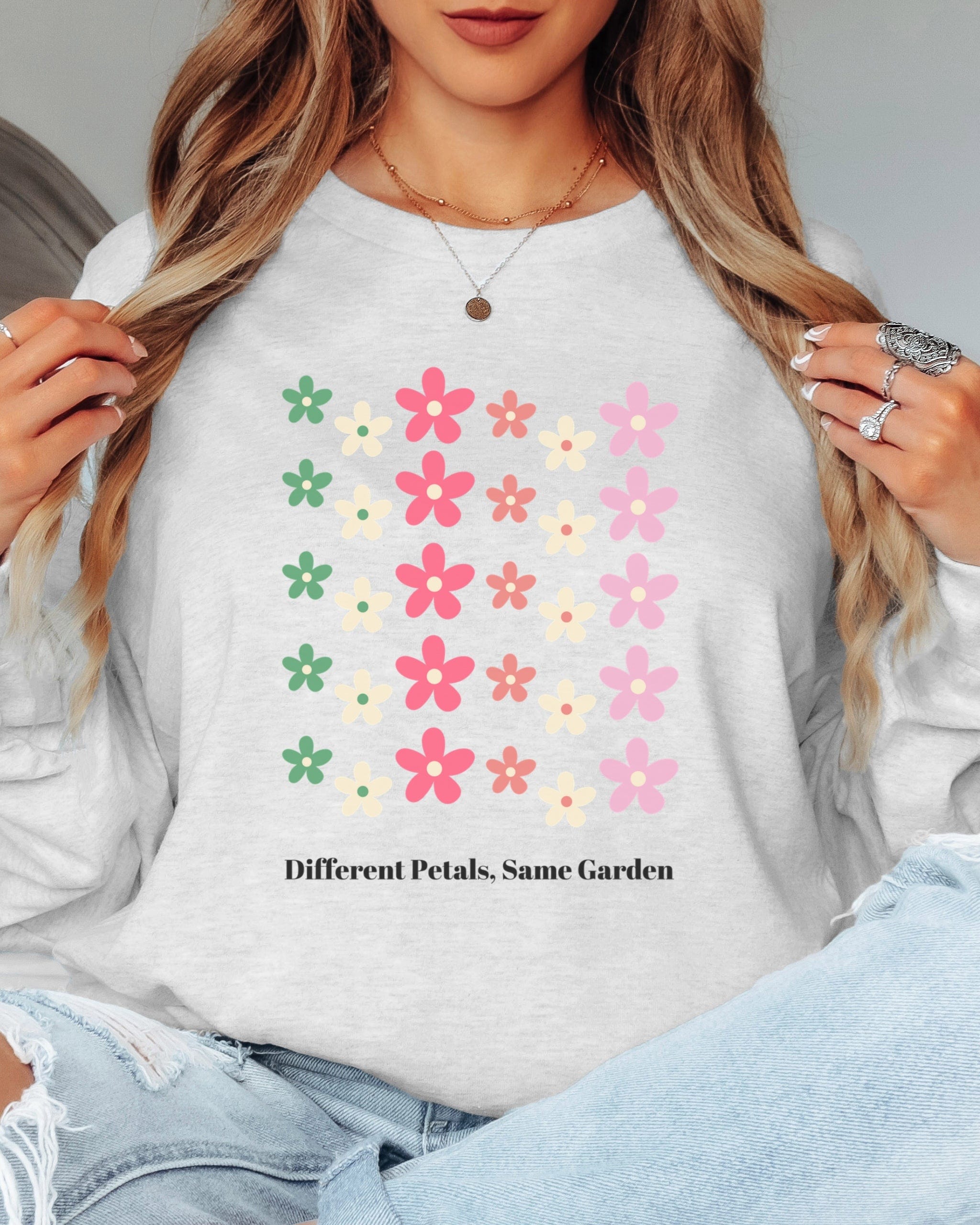 Different Petals Same Garden Long Sleeve T-Shirt-Neurodiversity, ADHD & Autism Awareness & Acceptance Long-sleeve by Daily Bloom