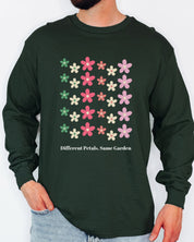 Different Petals Same Garden Long Sleeve T-Shirt-Neurodiversity, ADHD & Autism Awareness & Acceptance Long-sleeve by Daily Bloom