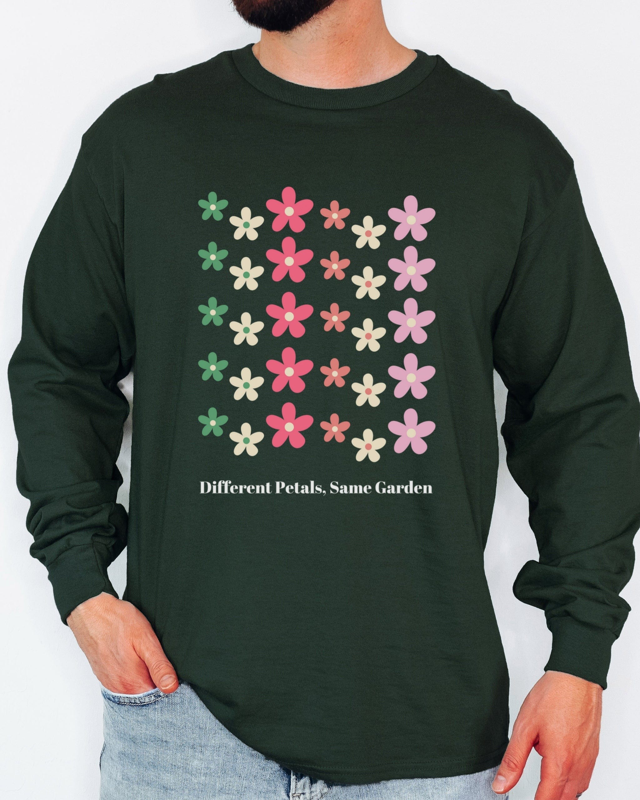 Different Petals Same Garden Long Sleeve T-Shirt-Neurodiversity, ADHD & Autism Awareness & Acceptance Long-sleeve by Daily Bloom