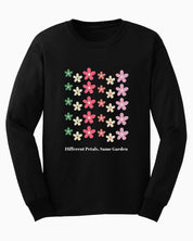 Different Petals Same Garden Long Sleeve T-Shirt-Black-Neurodiversity, ADHD & Autism Awareness & Acceptance Long-sleeve by Daily Bloom
