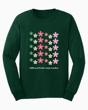 Different Petals Same Garden Long Sleeve T-Shirt-Forest Green-Neurodiversity, ADHD & Autism Awareness & Acceptance Long-sleeve by Daily Bloom