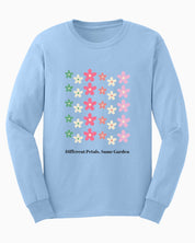 Different Petals Same Garden Long Sleeve T-Shirt-Light Blue-Neurodiversity, ADHD & Autism Awareness & Acceptance Long-sleeve by Daily Bloom