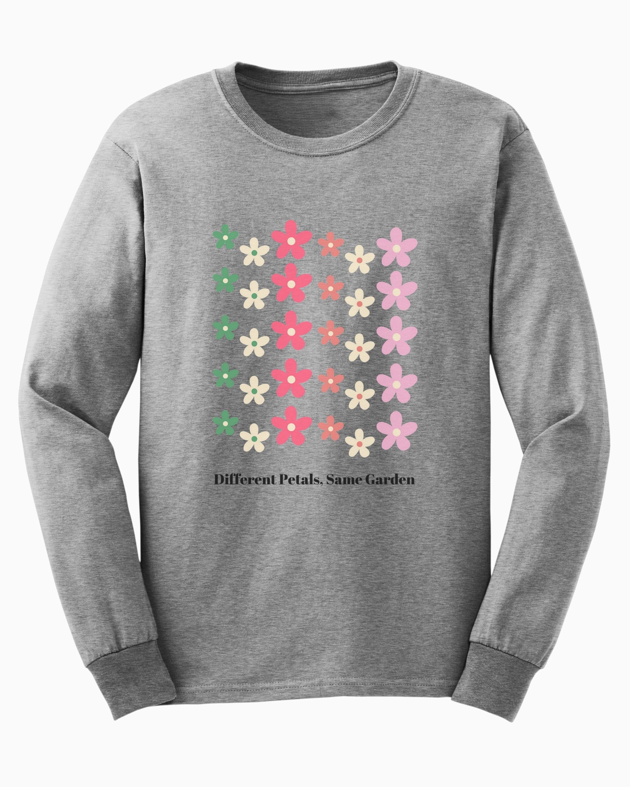Different Petals Same Garden Long Sleeve T-Shirt-Sport Grey-Neurodiversity, ADHD & Autism Awareness & Acceptance Long-sleeve by Daily Bloom
