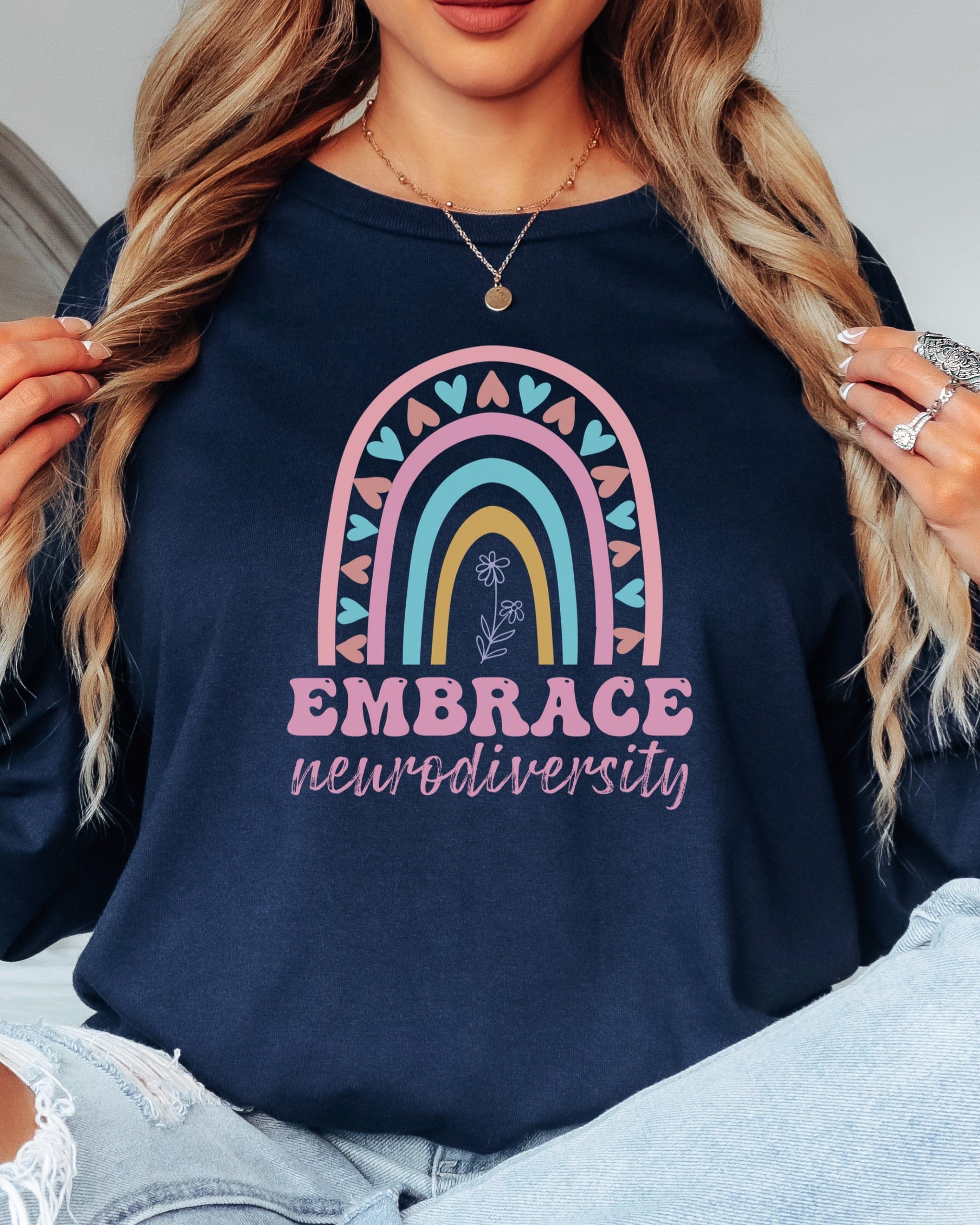 Embrace Neurodiversity Long Sleeve T-Shirt-Neurodiversity, ADHD & Autism Awareness & Acceptance Long-sleeve by Daily Bloom
